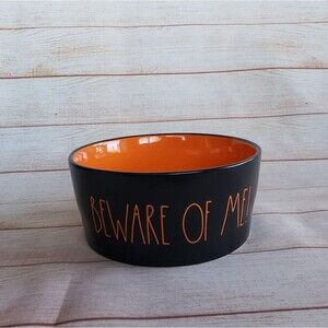 Rae Dunn Black and Orange Large Dog Bowl - Beware of Me!